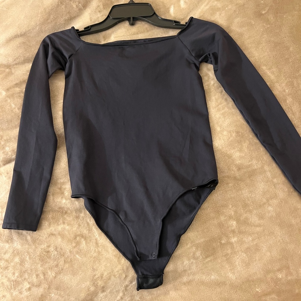 SKIMS Blue Off-Shoulder Bodysuit with Long Sleeves